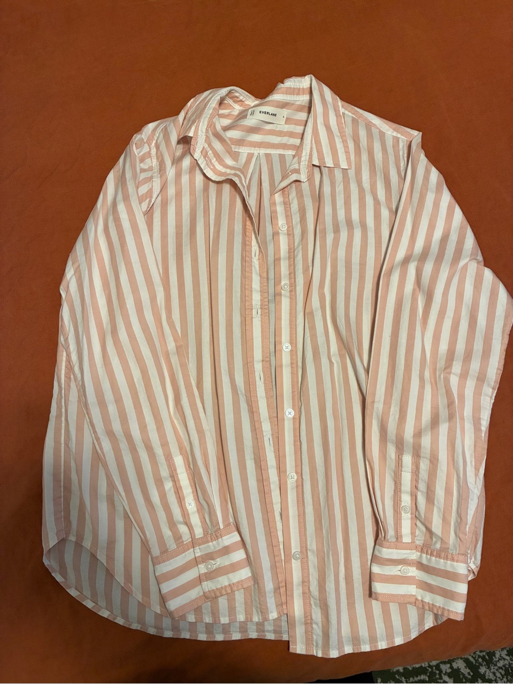 Everlane Pink and White Vertical Stripe Button-Down Shirt